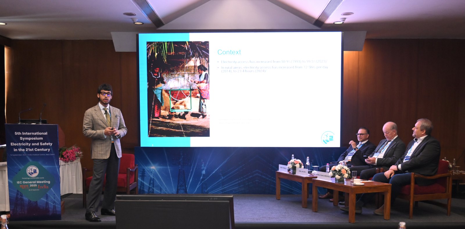 Krish Theobald speaking at the 5th International Symposium, IEC General Meeting 2025, New Delhi
