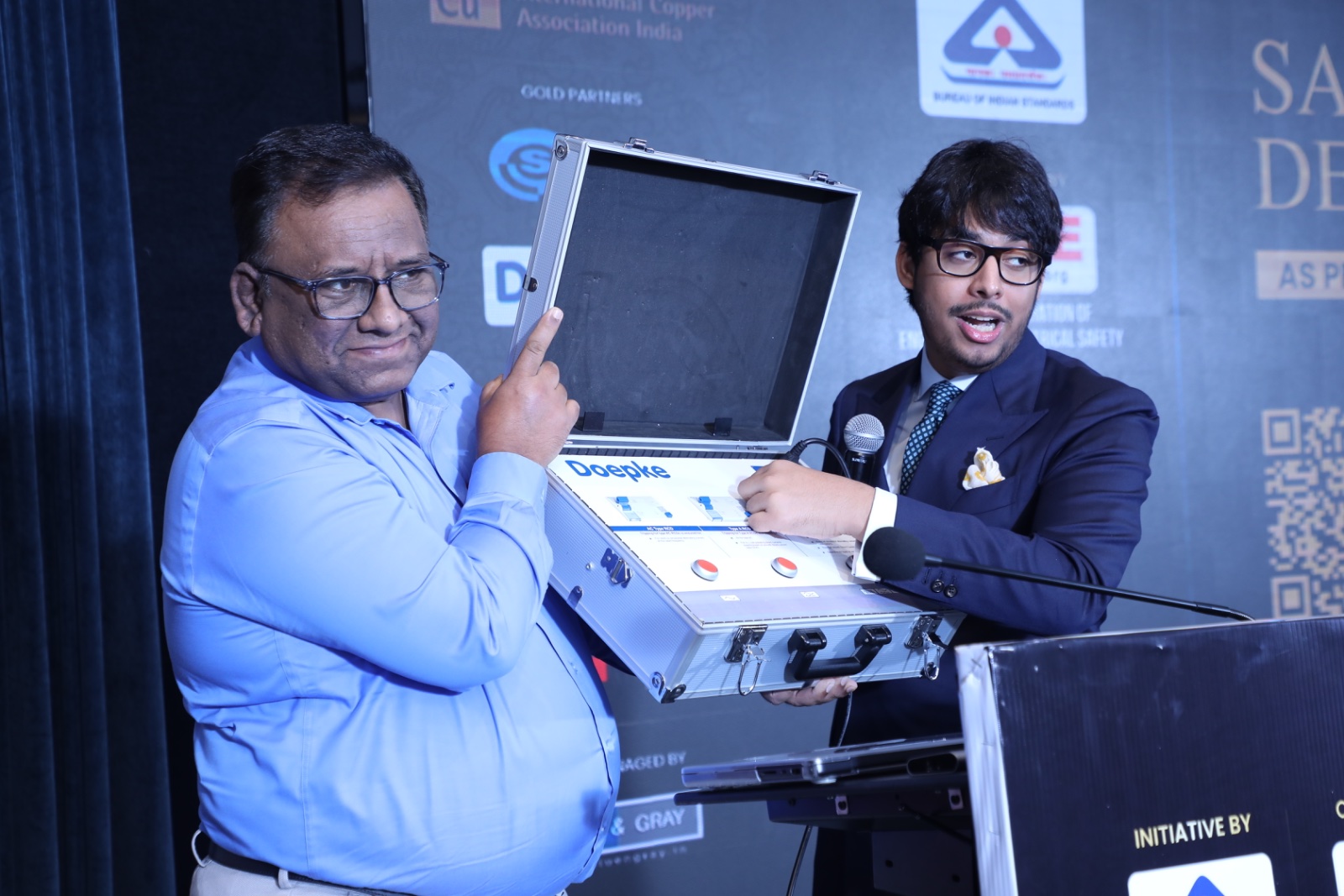 ProtegoPlus demonstrating a Doepke RCD test case at an electrical safety event in Bengaluru
