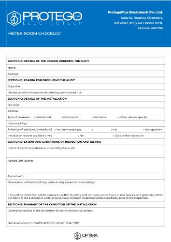 First page of the Meter Room Audit Checklist