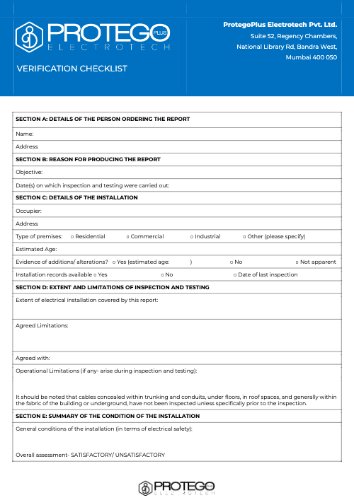 First page of the Electrical Installation Verification Checklist